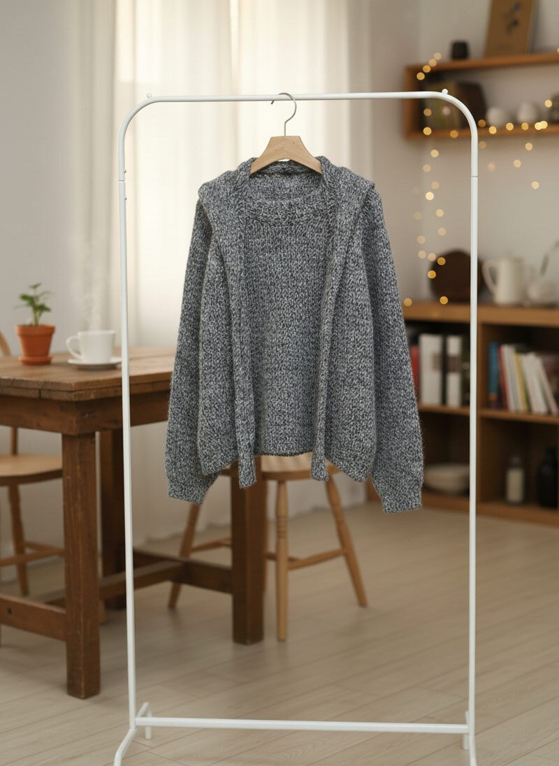 I BLLE東大門㊣直郵女士新款休閑人氣時尚職業針織衫披肩兜帽I BLLE針織衫