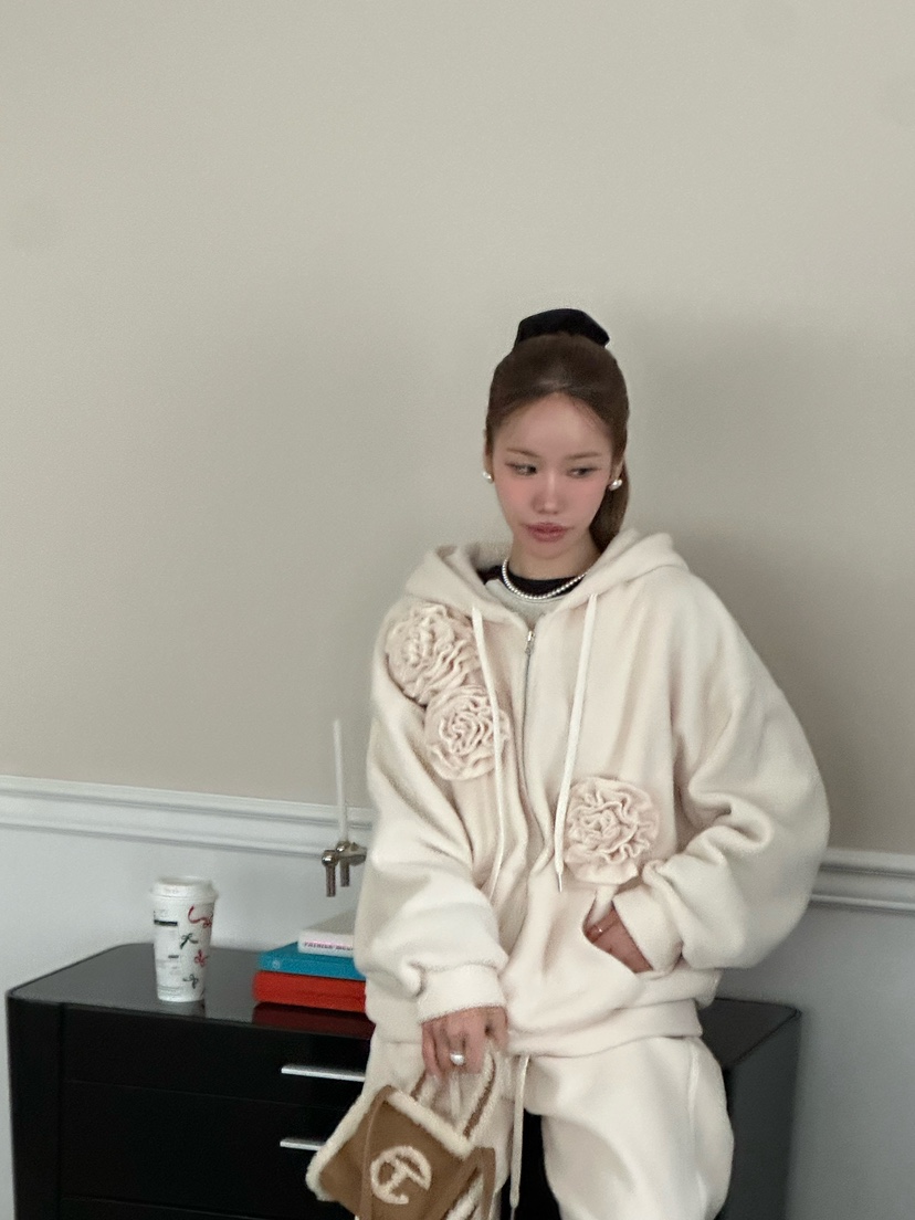 ZEROZERO韓國代購㊣女裝新品真品25秋冬夾克連帽拉鏈衫抓絨ZEROZERO夾克圖色1