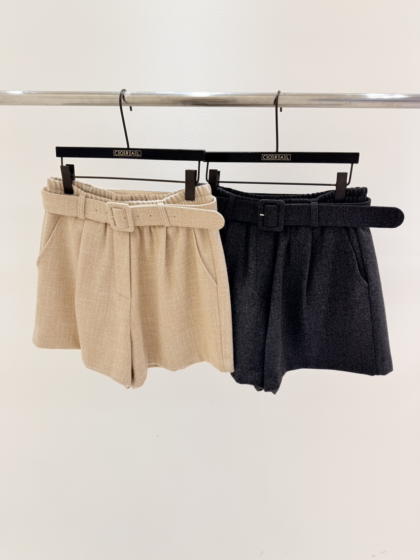 CORAL東大門㊣實拍女裝新款時尚人氣真品休閑短褲含腰帶系帶CORAL短褲