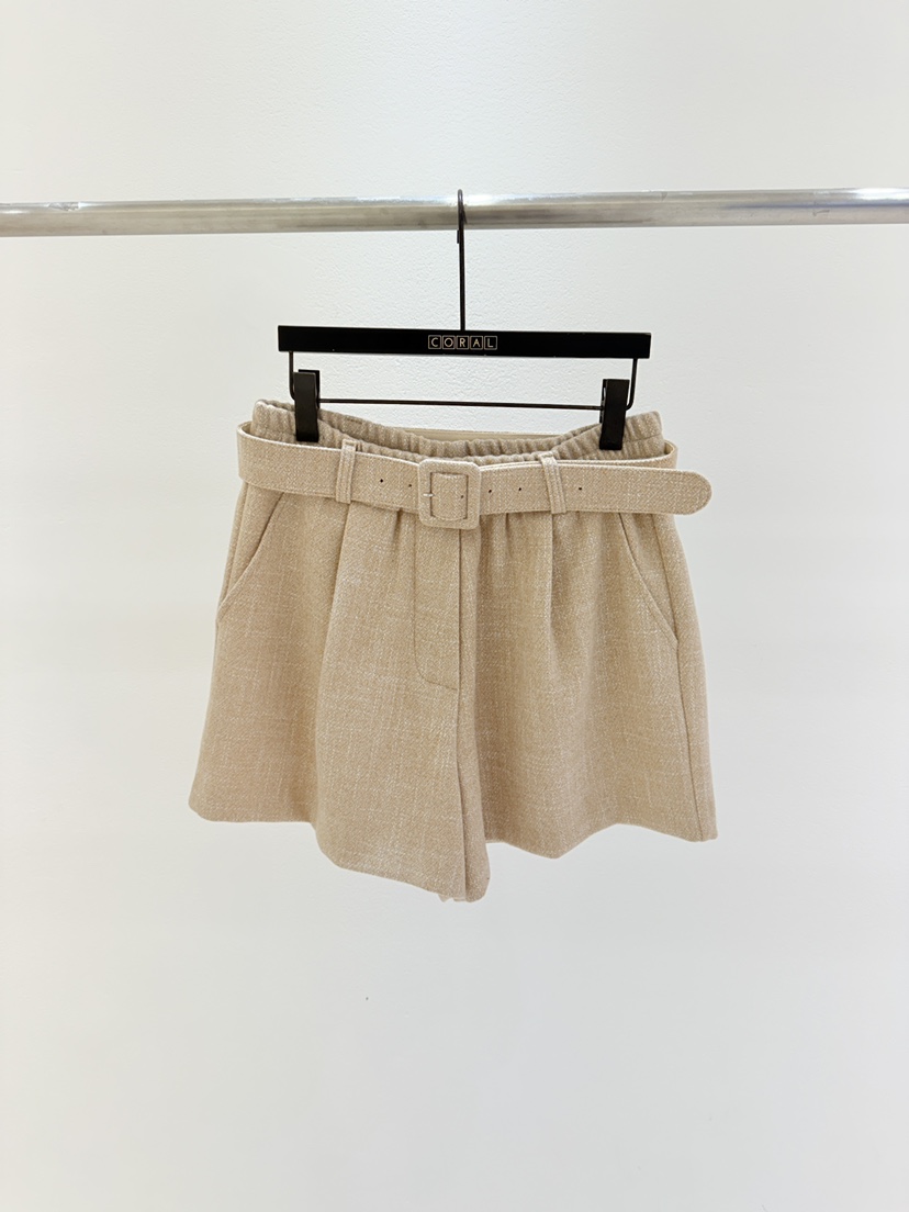 CORAL東大門㊣實拍女裝新款時尚人氣真品休閑短褲含腰帶系帶CORAL短褲圖色1