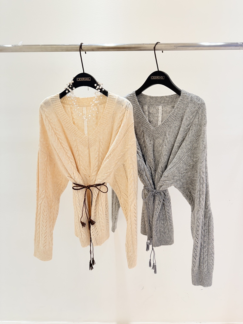 CORAL韓國直郵㊣女裝新款25秋冬休閑推薦針織衫不含飾品含腰繩CORAL針織衫