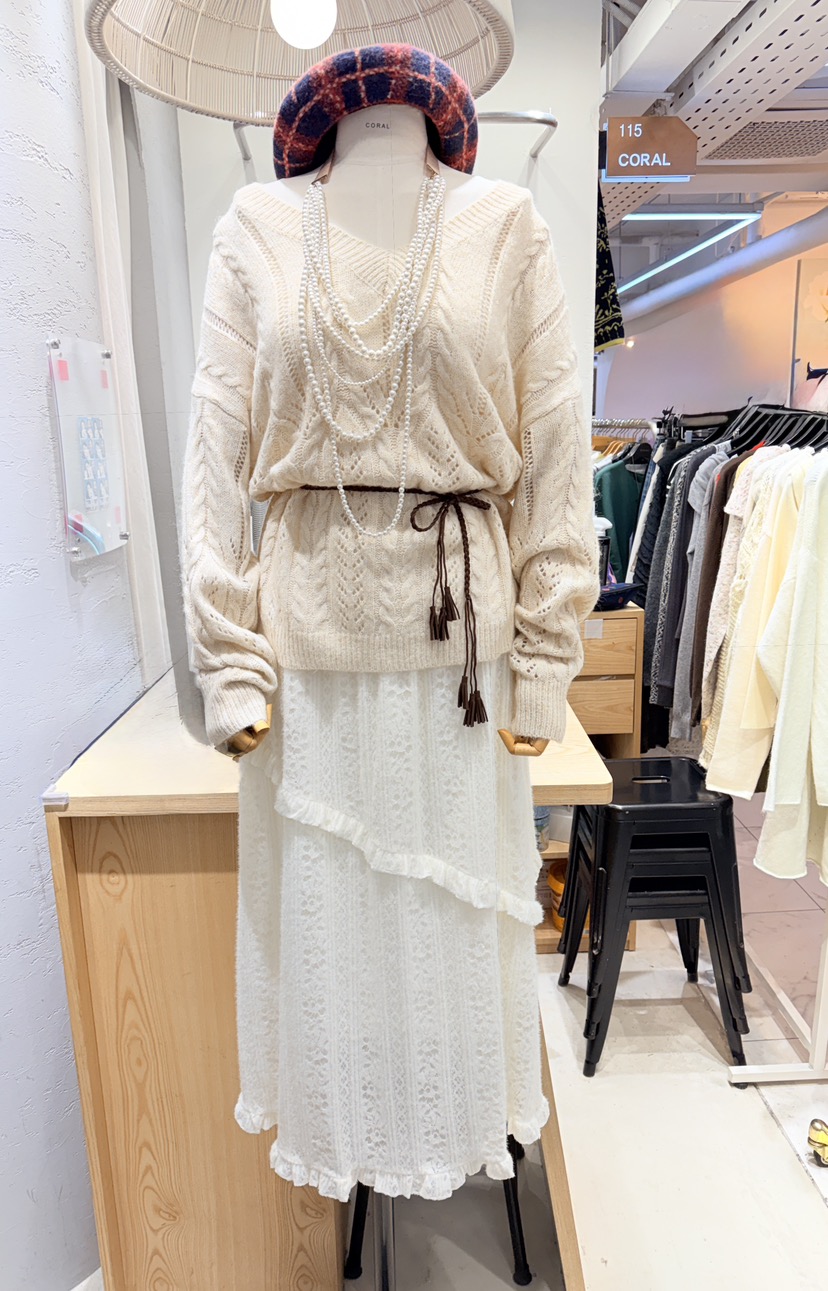 CORAL韓國直郵㊣女裝新款25秋冬休閑推薦針織衫不含飾品含腰繩CORAL針織衫