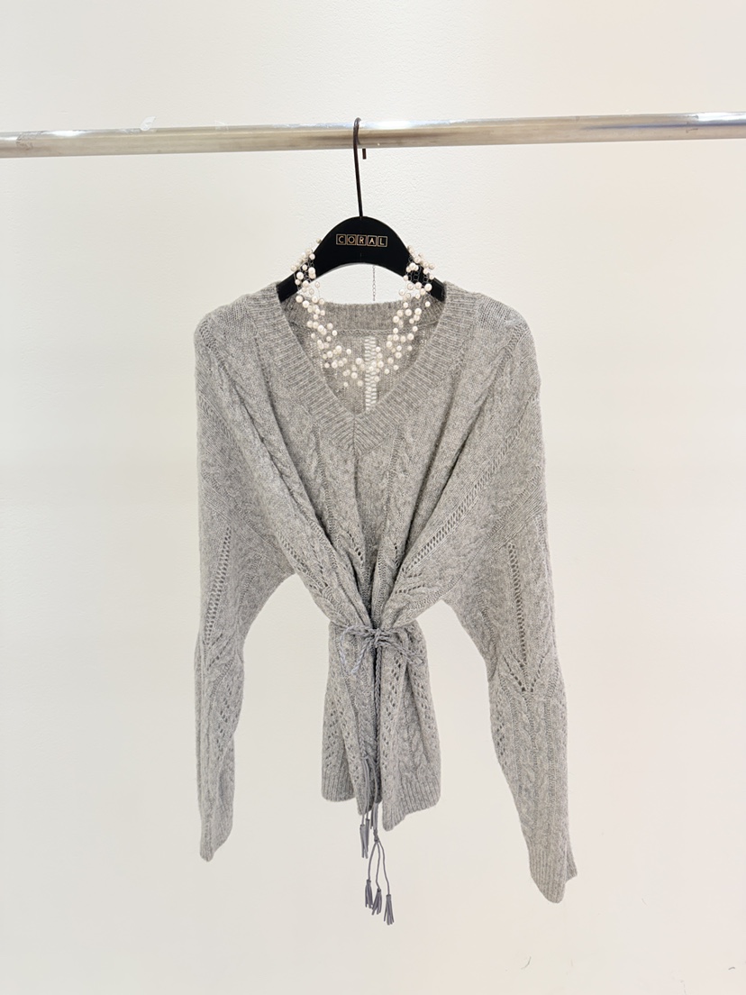 CORAL韓國直郵㊣女裝新款25秋冬休閑推薦針織衫不含飾品含腰繩CORAL針織衫圖色2