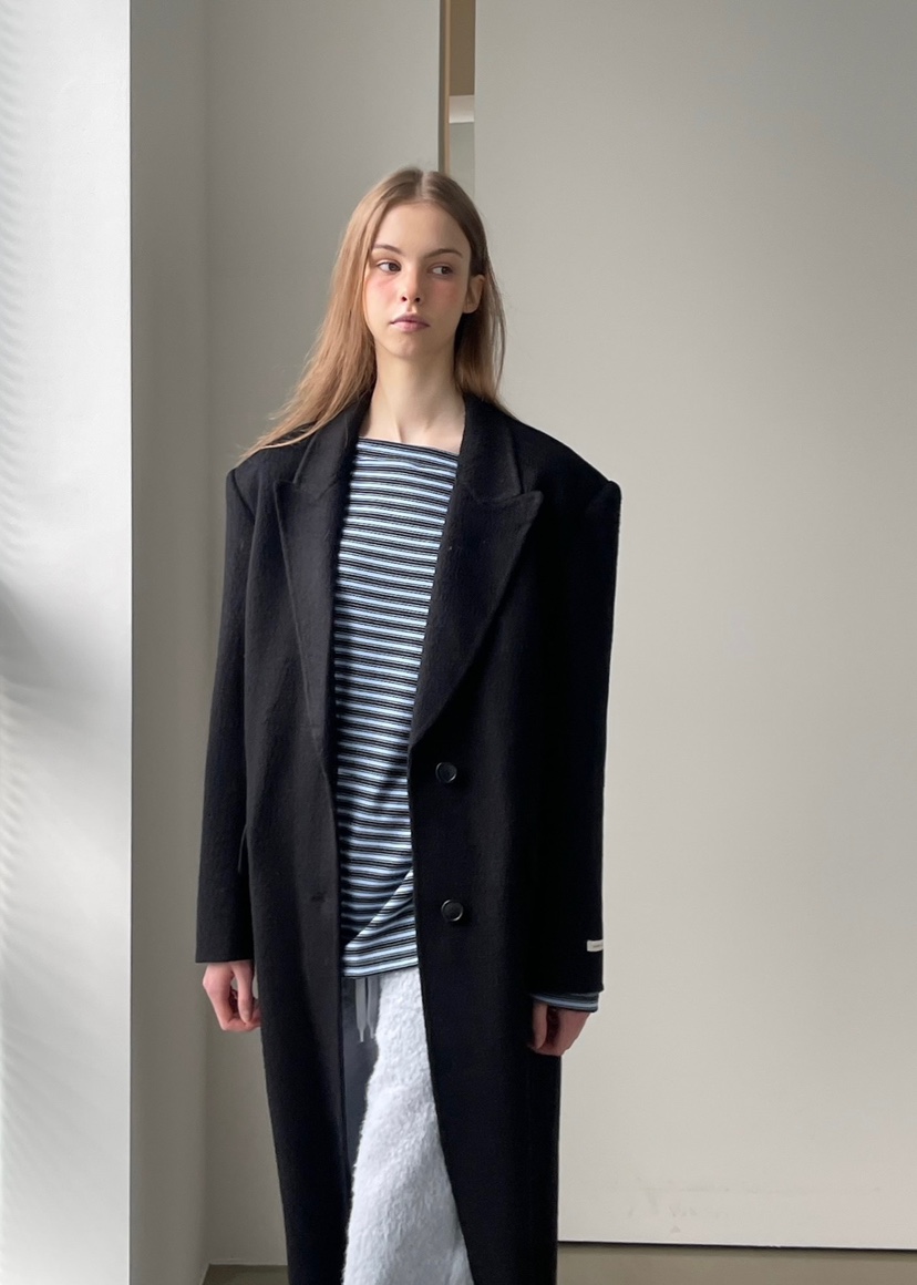 ANOTHER AVENUE韓國代購㊣女士新款休閑中長款大衣羊駝毛混紡ANOTHER AVENUE中長款大衣