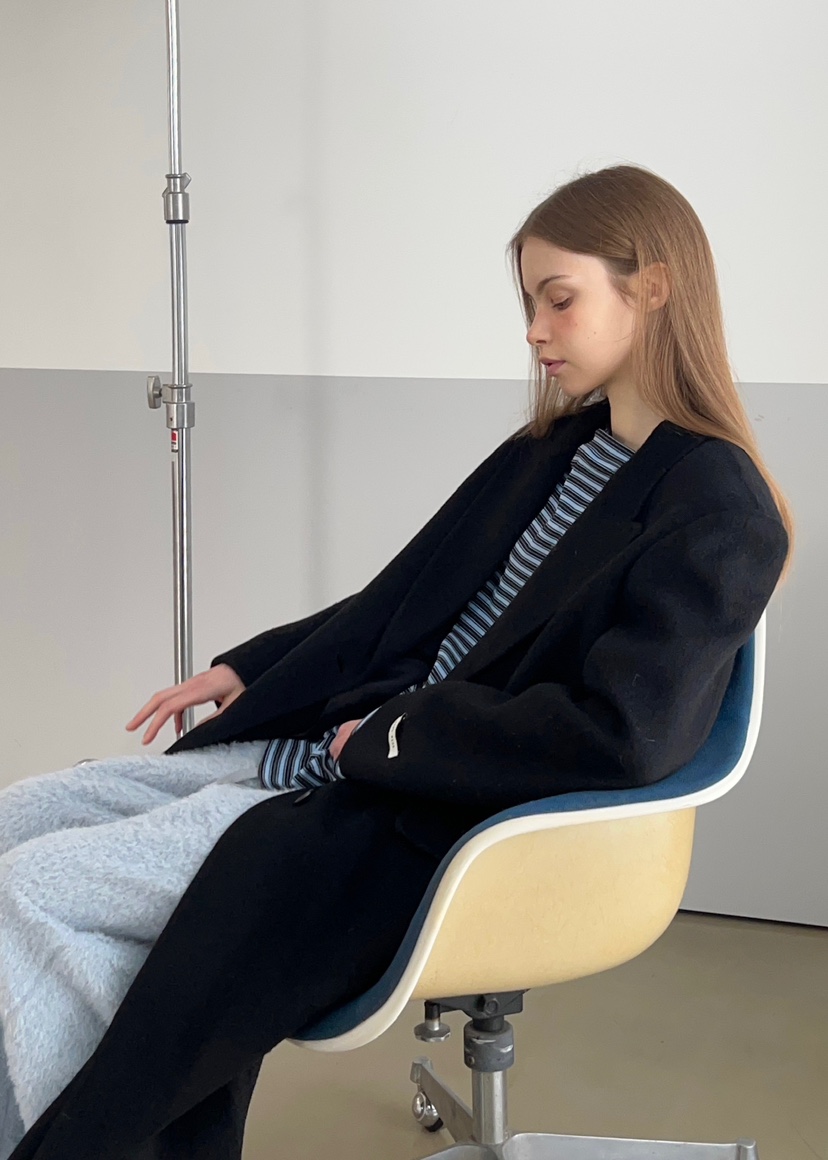 ANOTHER AVENUE韓國代購㊣女士新款休閑中長款大衣羊駝毛混紡ANOTHER AVENUE中長款大衣