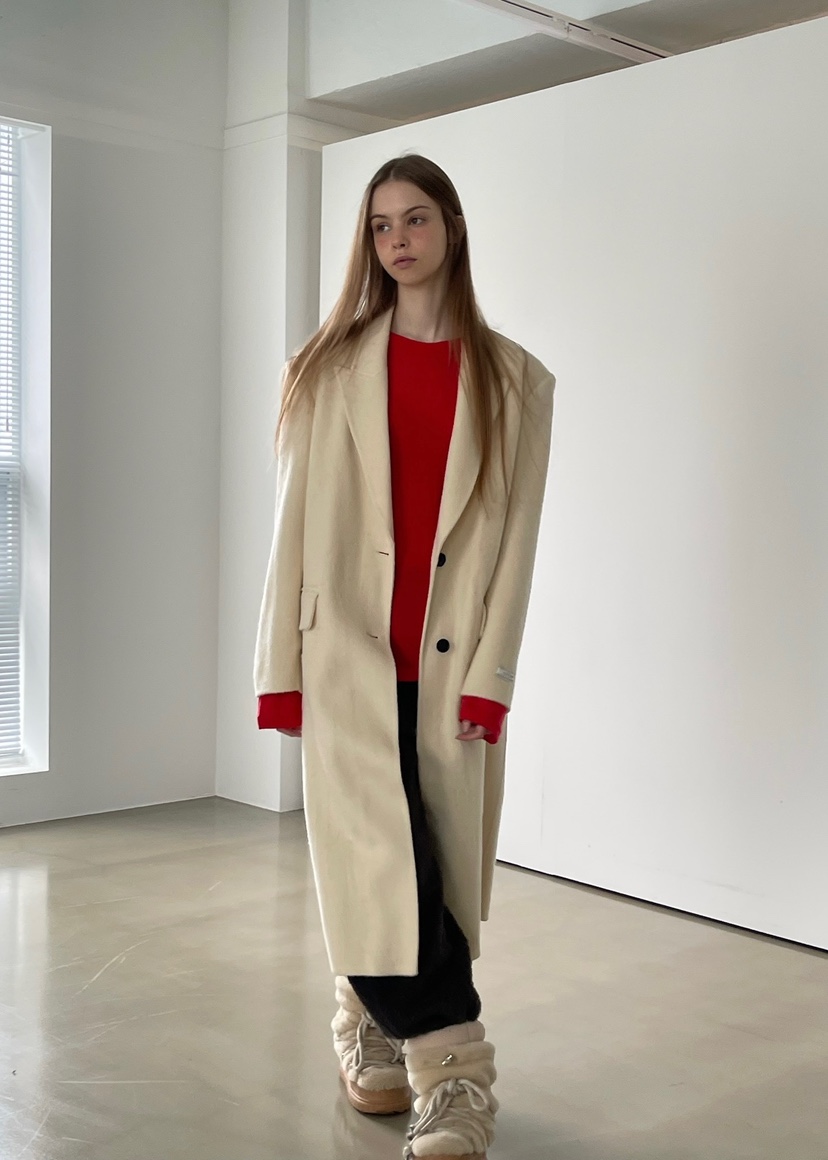 ANOTHER AVENUE韓國代購㊣女士新款休閑中長款大衣羊駝毛混紡ANOTHER AVENUE中長款大衣