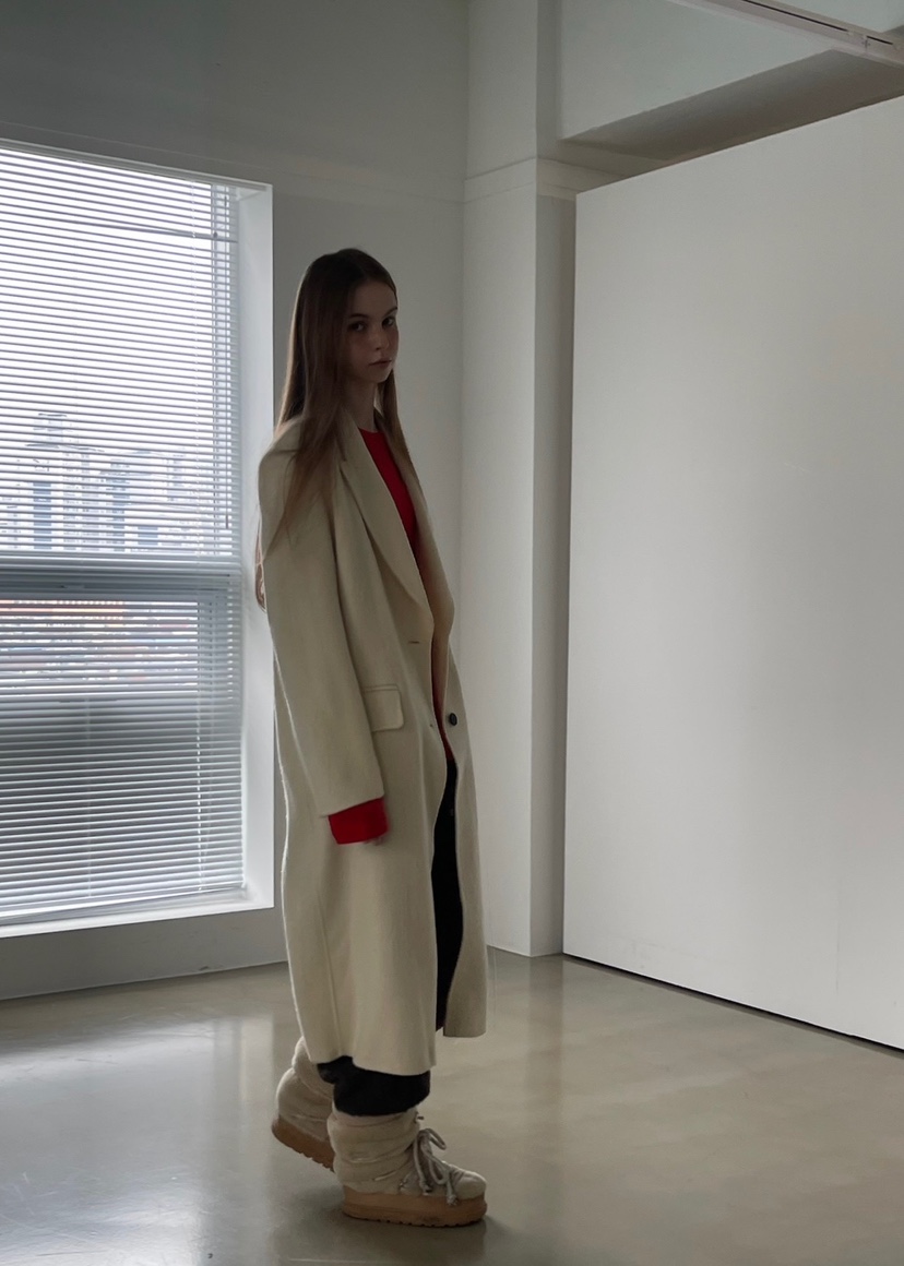 ANOTHER AVENUE韓國代購㊣女士新款休閑中長款大衣羊駝毛混紡ANOTHER AVENUE中長款大衣