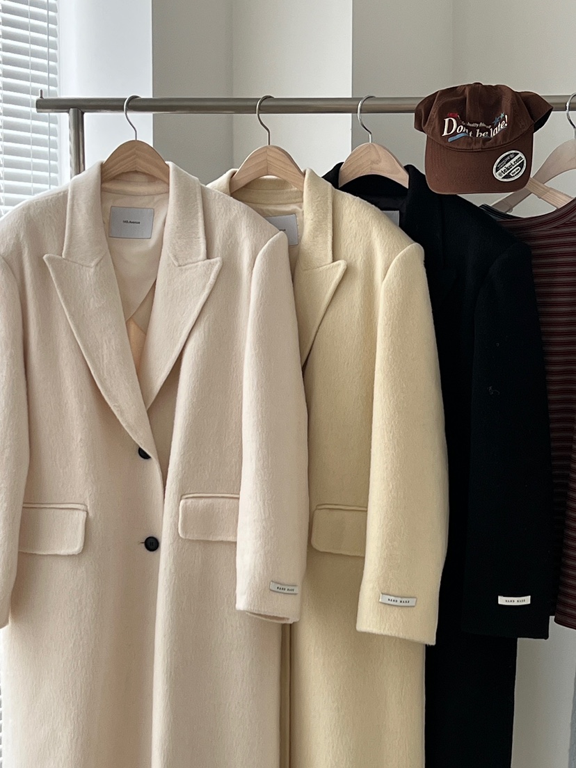 ANOTHER AVENUE韓國代購㊣女士新款休閑中長款大衣羊駝毛混紡ANOTHER AVENUE中長款大衣