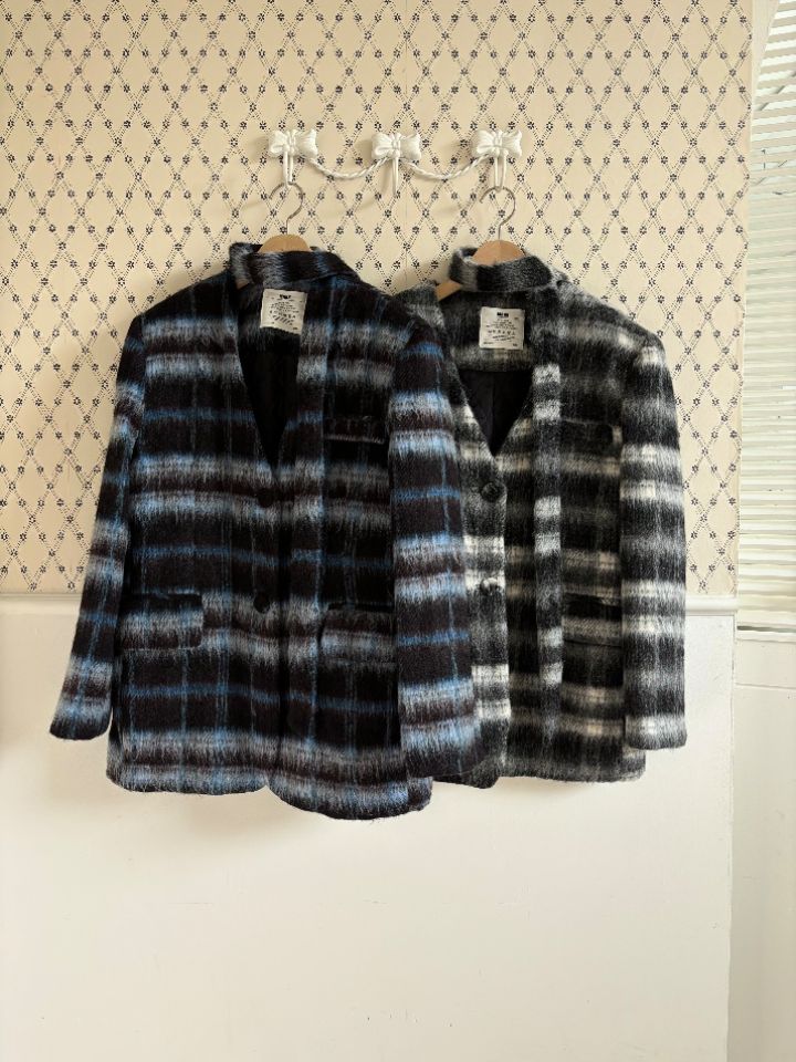 mars東大門㊣代購女裝新款時尚職業人氣夾克含脖帶毛絨格紋mars夾克