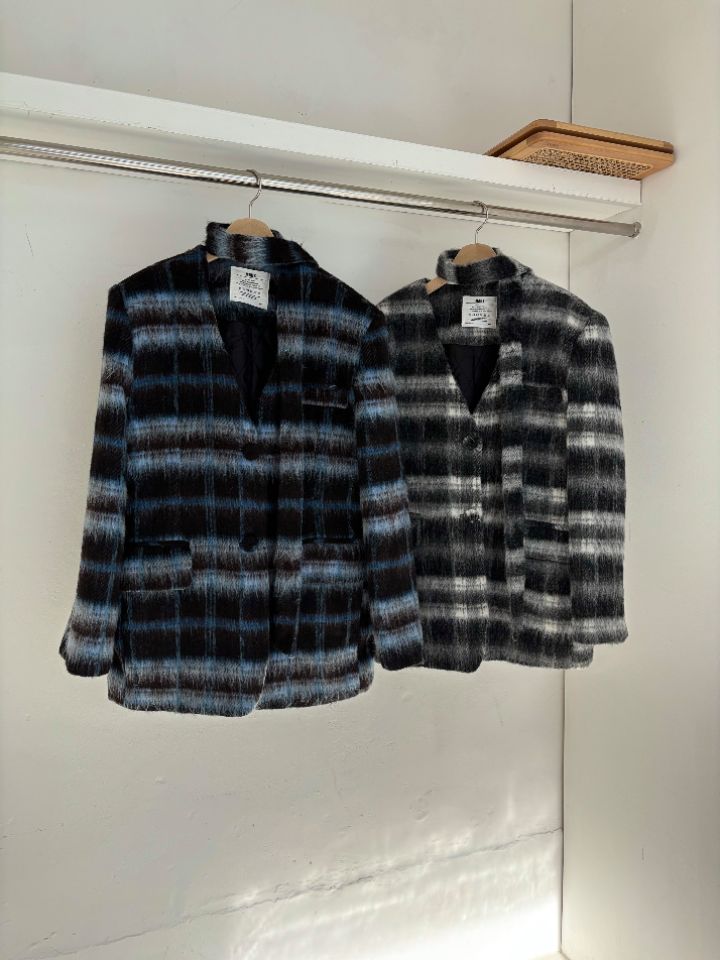 mars東大門㊣代購女裝新款時尚職業人氣夾克含脖帶毛絨格紋mars夾克