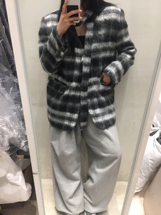 mars東大門㊣代購女裝新款時尚職業人氣夾克含脖帶毛絨格紋mars夾克