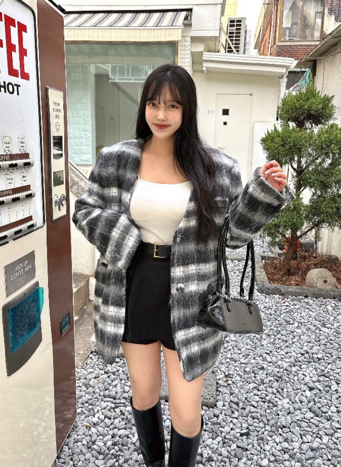 mars東大門㊣代購女裝新款時尚職業人氣夾克含脖帶毛絨格紋mars夾克