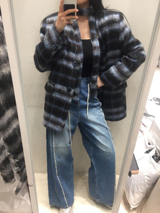 mars東大門㊣代購女裝新款時尚職業人氣夾克含脖帶毛絨格紋mars夾克