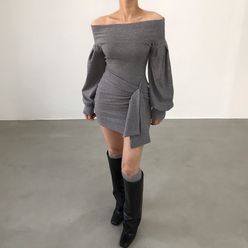 2TWO MOON東大門㊣代購女士新品時尚25秋冬熱賣連衣裙露肩2TWO MOON連衣裙