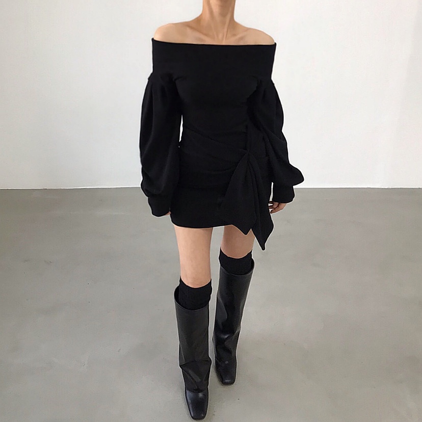 2TWO MOON東大門㊣代購女士新品時尚25秋冬熱賣連衣裙露肩2TWO MOON連衣裙