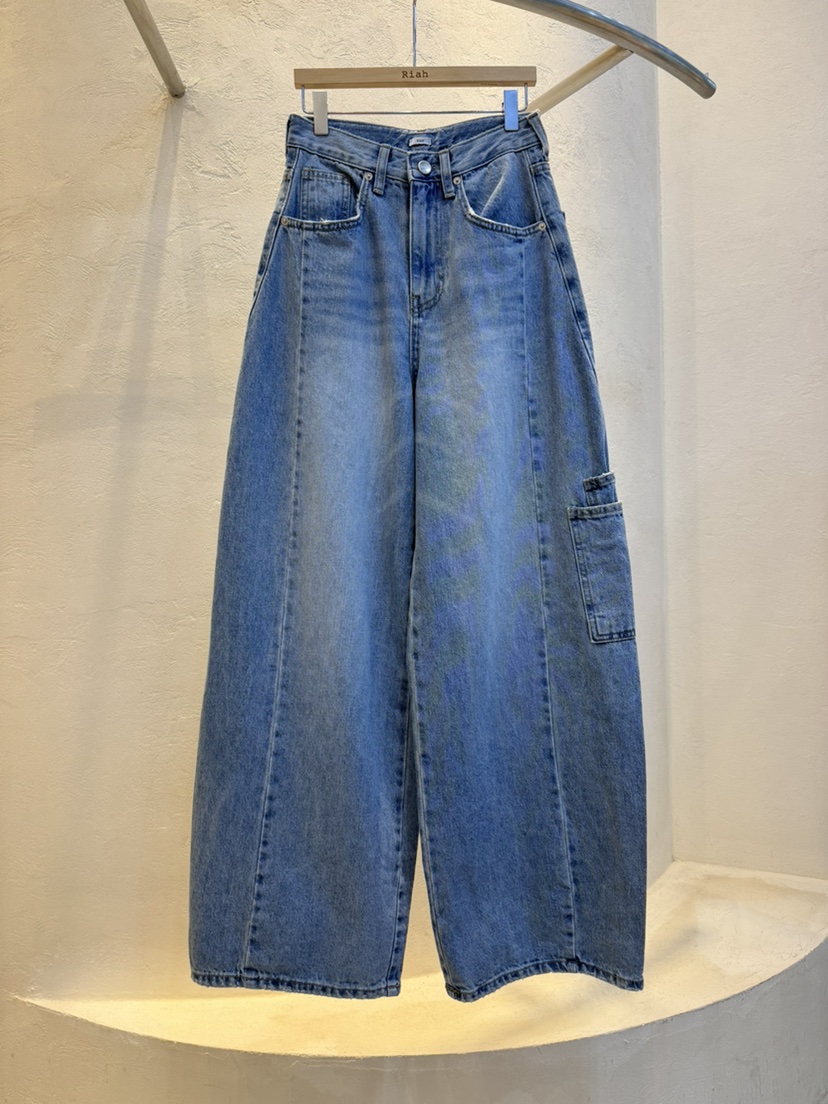 RIAH韓國代購㊣女裝新款熱賣人氣推薦休閑25秋冬牛仔褲口袋RIAH牛仔褲圖色1