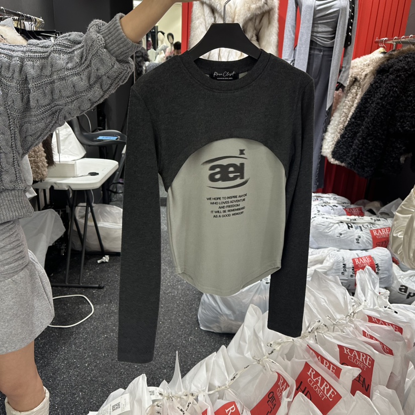 RARE CLOSET韓國直郵㊣女裝新品熱賣人氣時尚長袖T恤假兩件RARE CLOSET長袖T恤圖色2