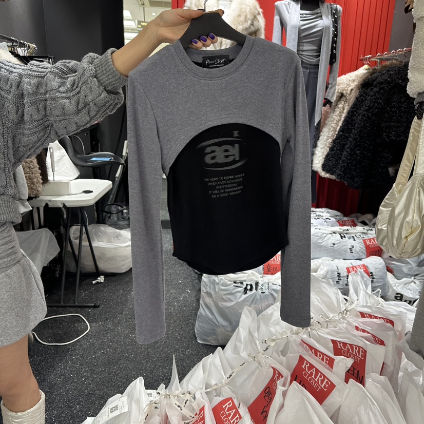 RARE CLOSET韓國直郵㊣女裝新品熱賣人氣時尚長袖T恤假兩件RARE CLOSET長袖T恤圖色3