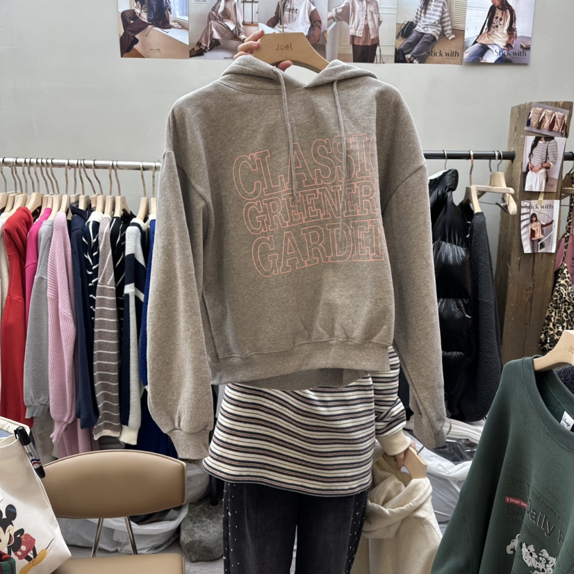 STICK WITH東大門㊣代購女裝新品推薦時尚25秋冬人氣衛衣加絨STICK WITH衛衣圖色1