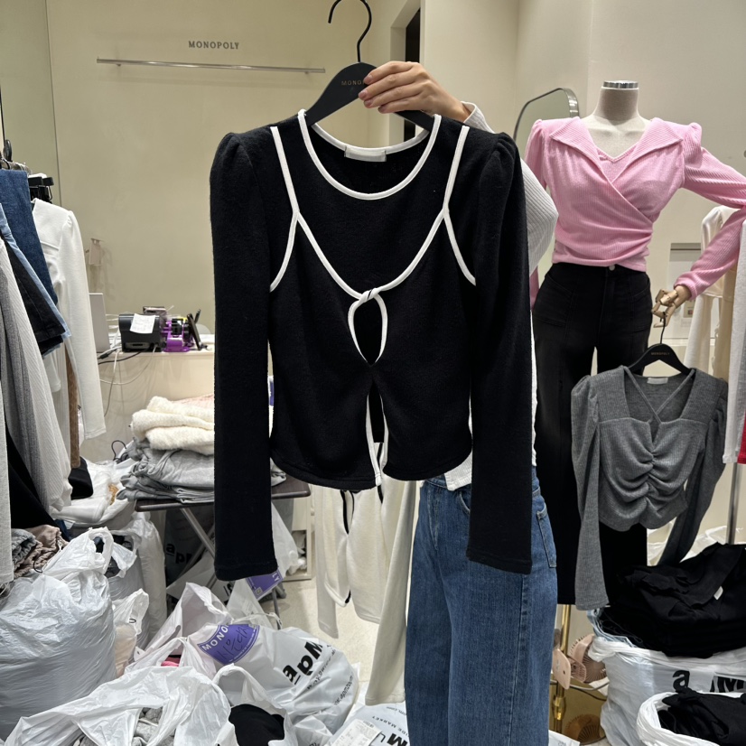 MONOPOLY韓國代購㊣女裝新款25秋冬時尚休閑推薦長袖T恤假兩件MONO_POLY長袖T恤圖色4
