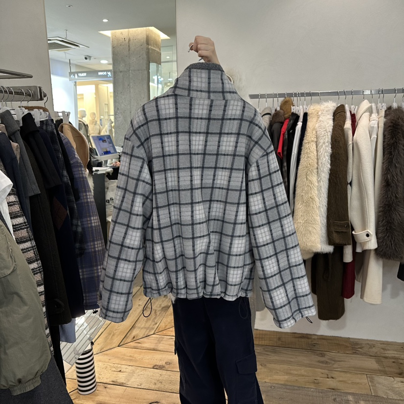 CREAM VILLA韓國代購㊣女士新款休閑夾克兩面穿格子雙面CREAMVILLA夾克