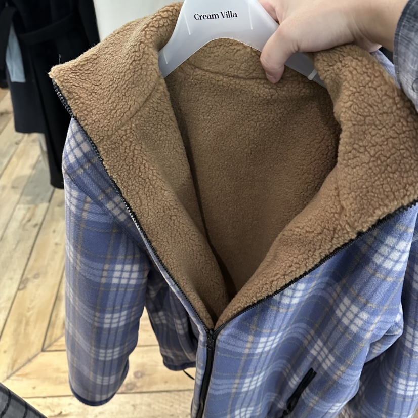 CREAM VILLA韓國代購㊣女士新款休閑夾克兩面穿格子雙面CREAMVILLA夾克