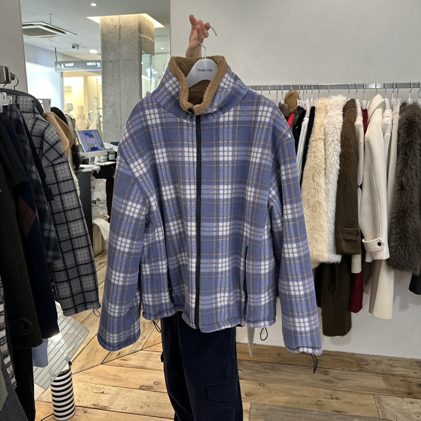CREAM VILLA韓國代購㊣女士新款休閑夾克兩面穿格子雙面CREAMVILLA夾克圖色1