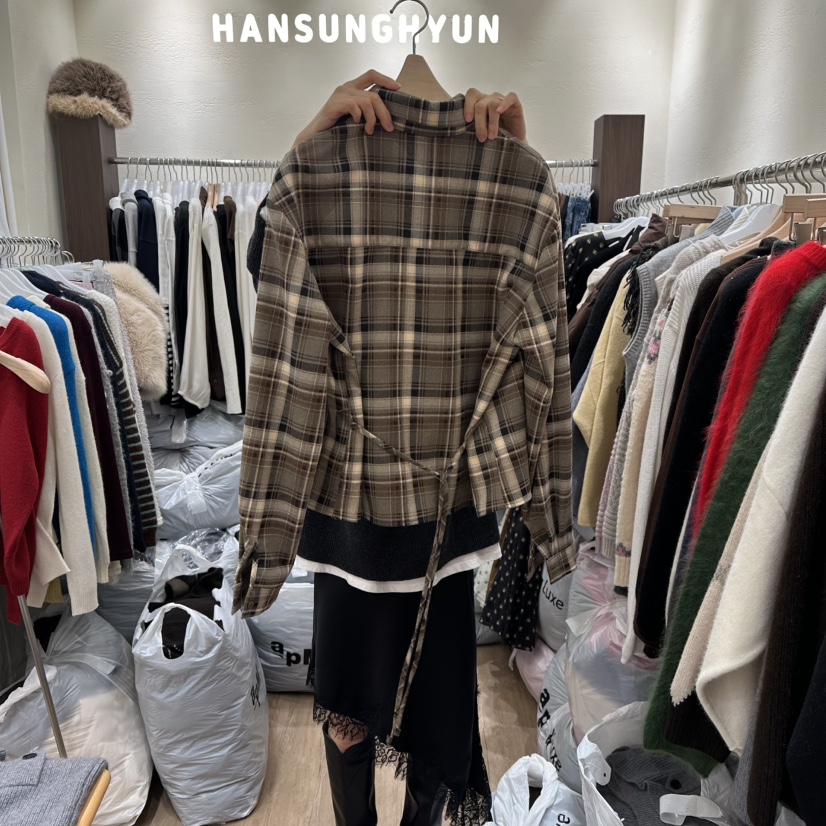 HANSUNGHYUN韓國直郵㊣女裝新款人氣職業時尚襯衫蕾絲衫格紋HANSUNGHYUN襯衫/蕾絲衫