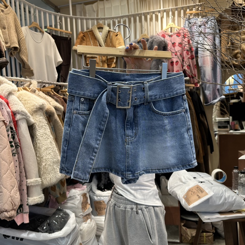 MIENNE東大門㊣代購女士新品推薦熱賣人氣時尚裙褲含腰帶鏤空MIENNE裙褲圖色1