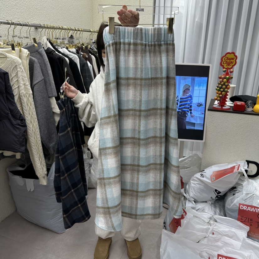 DRAWING東大門㊣直郵女士新款推薦熱賣職業25秋冬人氣長裙格子DRAWING長裙