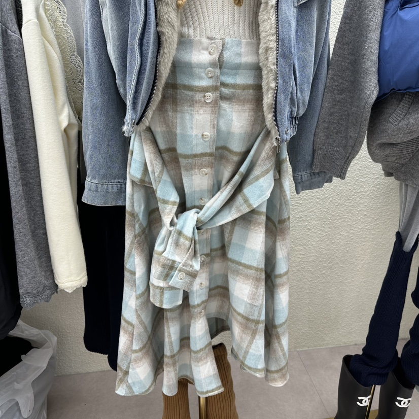 DRAWING東大門㊣直郵女士新款推薦熱賣職業25秋冬人氣長裙格子DRAWING長裙