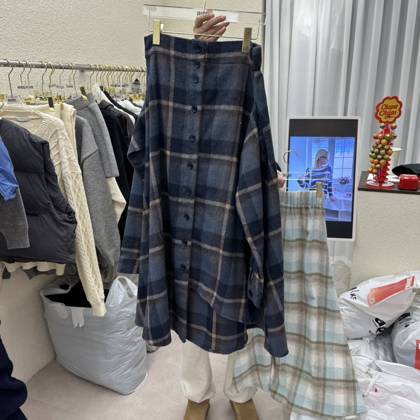 DRAWING東大門㊣直郵女士新款推薦熱賣職業25秋冬人氣長裙格子DRAWING長裙圖色2