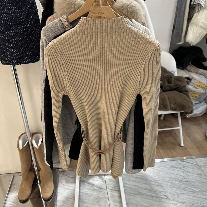 ABLESTUDIO韓國代購㊣女裝新品25秋冬職業人氣針織衫套裝腰帶ABLESTUDIO針織衫圖色1
