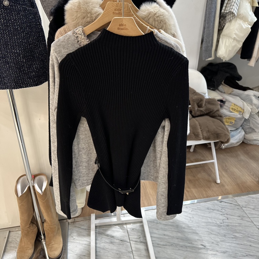 ABLESTUDIO韓國代購㊣女裝新品25秋冬職業人氣針織衫套裝腰帶ABLESTUDIO針織衫圖色2