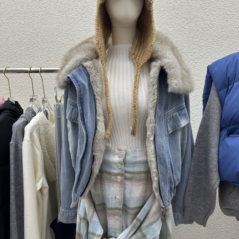 DRAWING韓國代購㊣女裝新款時尚推薦人氣熱賣職業25秋冬夾克皮草DRAWING夾克圖色1