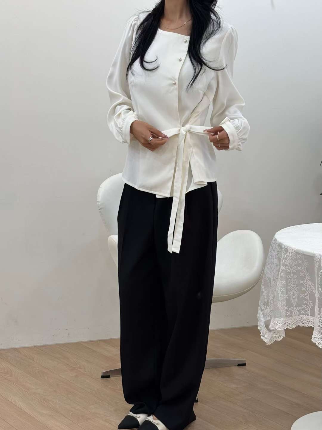 Cream東大門㊣實拍女士新品熱賣襯衫蕾絲衫Cream_奶油襯衫/蕾絲衫