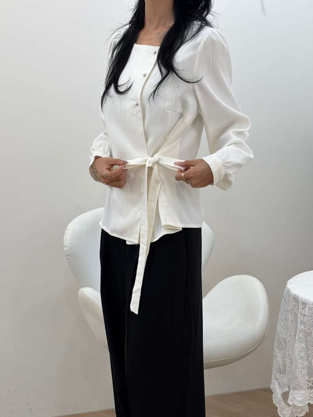 Cream東大門㊣實拍女士新品熱賣襯衫蕾絲衫Cream_奶油襯衫/蕾絲衫