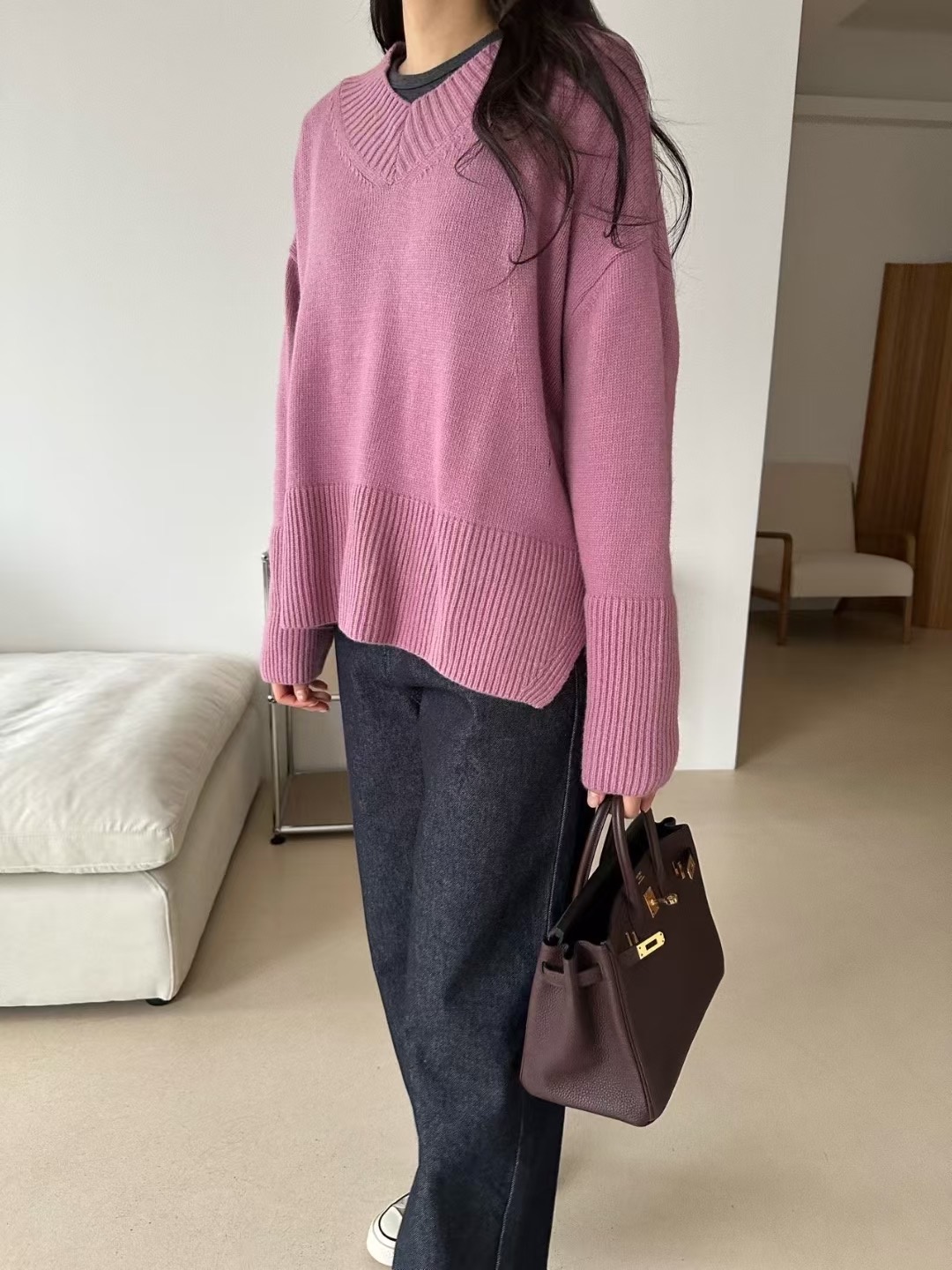 KIND-카인드-OT東大門㊣實拍女裝新款熱賣休閑職業毛衣V領KIND-ot毛衣圖色1