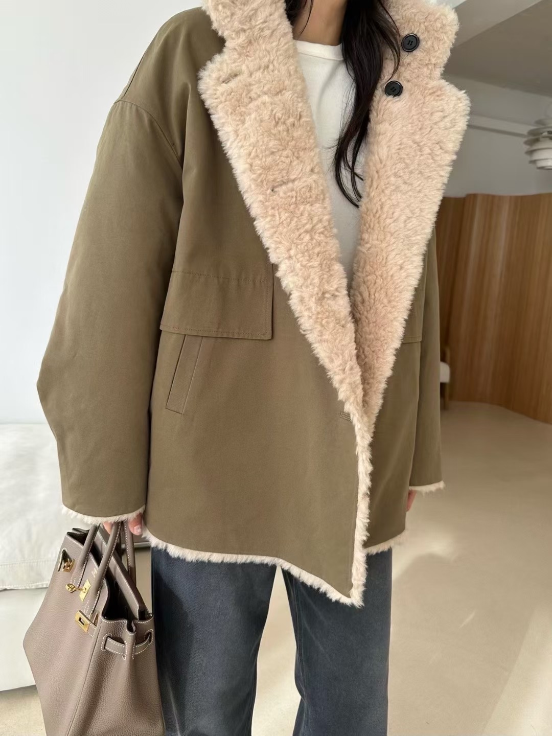 KIND-카인드-OT東大門㊣代購女裝新品職業夾克兩面可穿羊毛雙面KIND-ot夾克圖色1