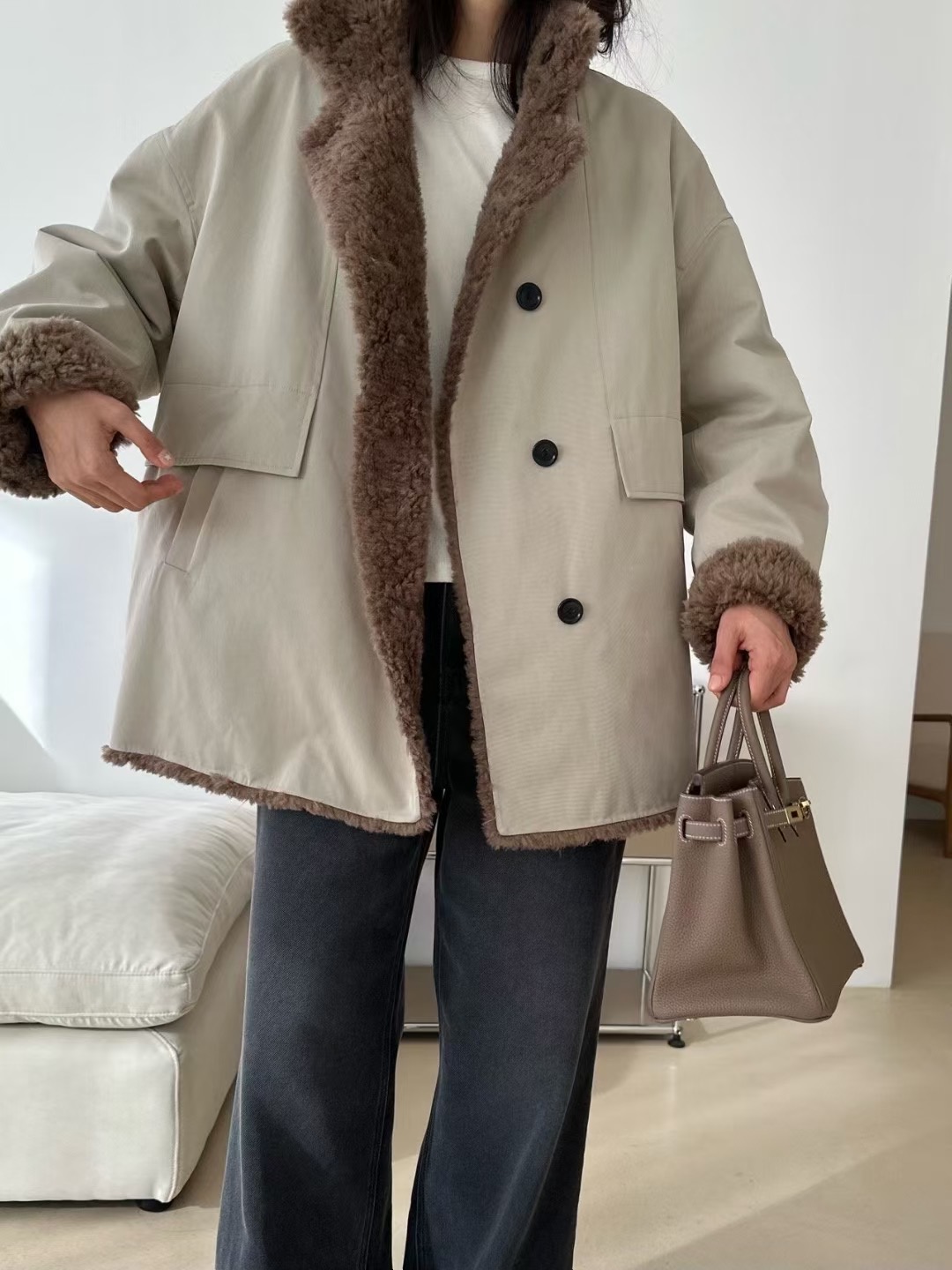 KIND-카인드-OT東大門㊣代購女裝新品職業夾克兩面可穿羊毛雙面KIND-ot夾克圖色2