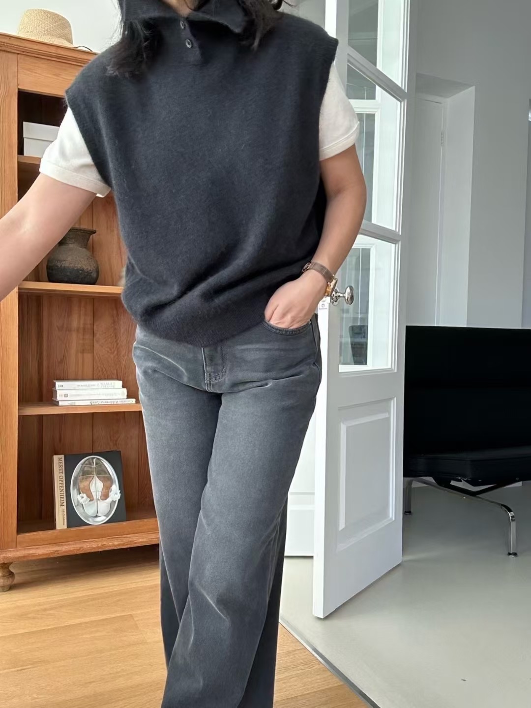 KIND-카인드-OT韓國代購㊣女士新款職業吊帶背心羊絨高領紐扣KIND-ot吊帶/背心圖色2