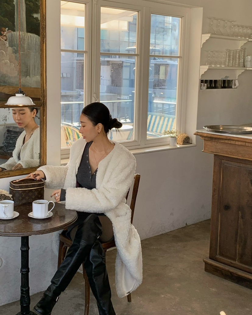 REVE CITE-L韓國代購㊣女裝新品25秋冬中長款大衣羊毛拉鏈REVE CITE-L中長款大衣