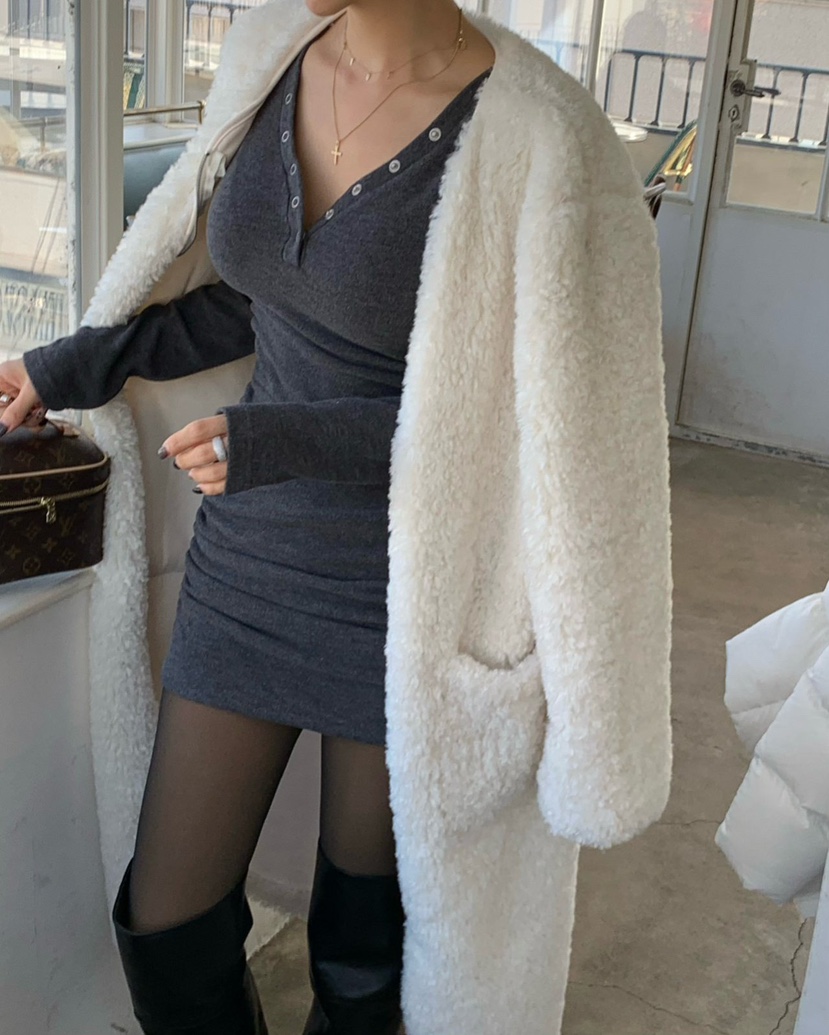 REVE CITE-L韓國代購㊣女裝新品25秋冬中長款大衣羊毛拉鏈REVE CITE-L中長款大衣