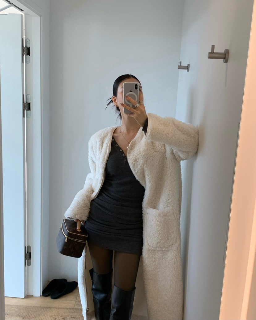 REVE CITE-L韓國代購㊣女裝新品25秋冬中長款大衣羊毛拉鏈REVE CITE-L中長款大衣