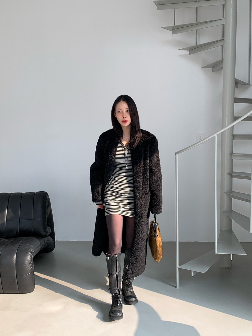 REVE CITE-L韓國代購㊣女裝新品25秋冬中長款大衣羊毛拉鏈REVE CITE-L中長款大衣