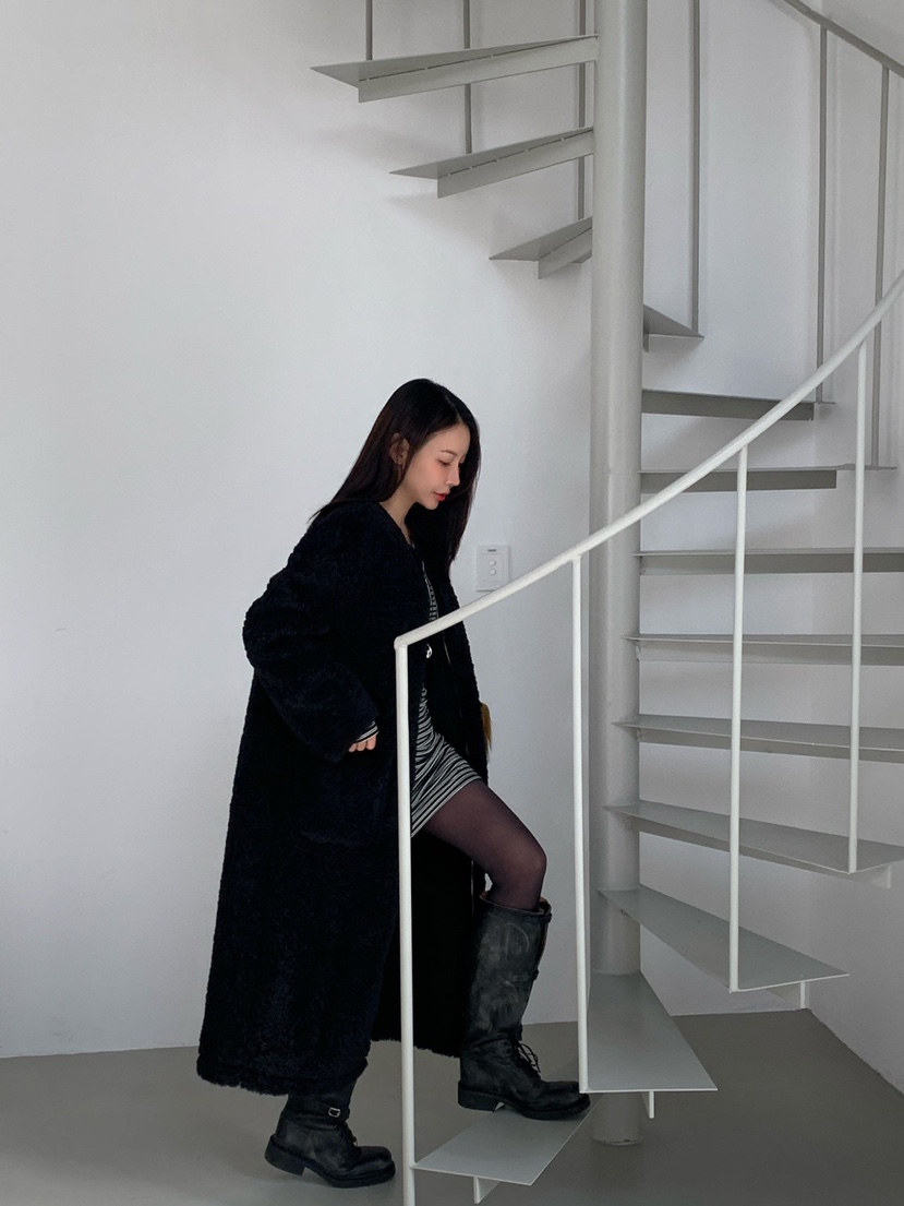 REVE CITE-L韓國代購㊣女裝新品25秋冬中長款大衣羊毛拉鏈REVE CITE-L中長款大衣