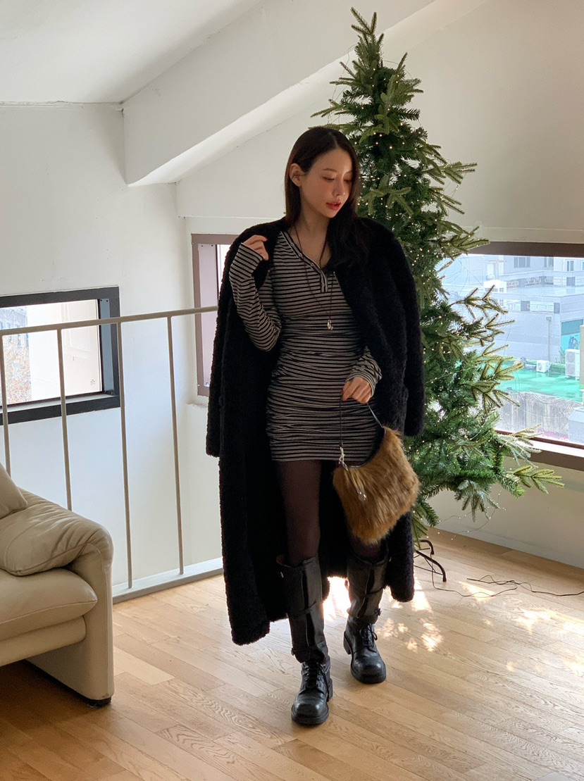 REVE CITE-L韓國代購㊣女裝新品25秋冬中長款大衣羊毛拉鏈REVE CITE-L中長款大衣