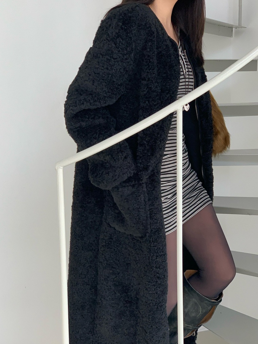 REVE CITE-L韓國代購㊣女裝新品25秋冬中長款大衣羊毛拉鏈REVE CITE-L中長款大衣