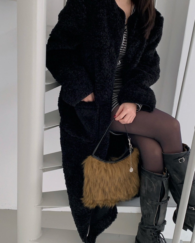 REVE CITE-L韓國代購㊣女裝新品25秋冬中長款大衣羊毛拉鏈REVE CITE-L中長款大衣