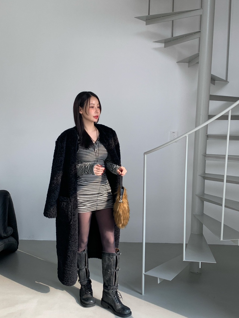 REVE CITE-L韓國代購㊣女裝新品25秋冬中長款大衣羊毛拉鏈REVE CITE-L中長款大衣